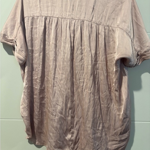 Joan Vass dusty pink Blouse Relaxed Ruched Mandarin Collar - Picture 2 of 4